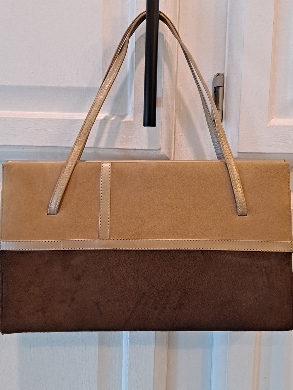 Featherlite Vintage 50s 60s Two-Tone Tan & Brown Suede Shoulder Bag Art Deco